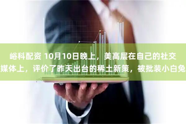 峪科配资 10月10日晚上，美高层在自己的社交媒体上，评价了昨天出台的稀土新策，被批装小白兔